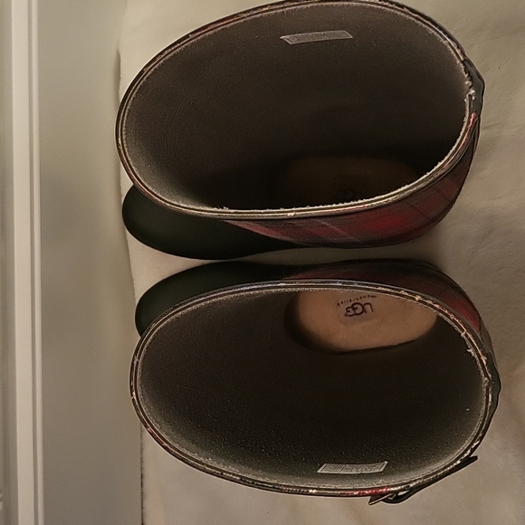 UGG Australia SABENE Black Tall Rain Boots Plaid Upper - Picture 5 of 10